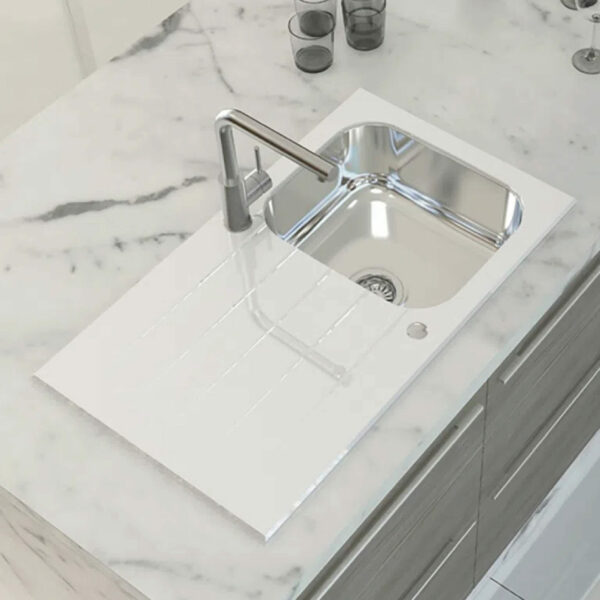 Tempered white glass sink 86X5
