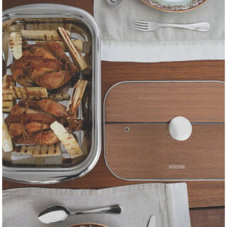 4 pcs Stainless Steel Serving Set  with Glass Lid 34 cm