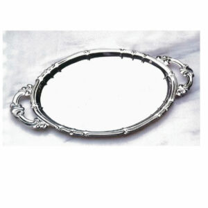 Oval  Tray 36 cm Baroque Design  with Handle Made of Stainless Steel