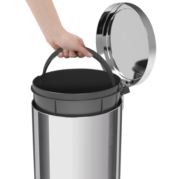 Tramontina 30Liter Stainless Steel Pedal Trash Bin with a Polished Finish and Removable Internal Bucket