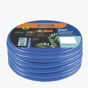 Tramontina 15m Flex Garden Hose in Blue with 2-Layers PVC Fiber with Thread Connectors and Sprayer