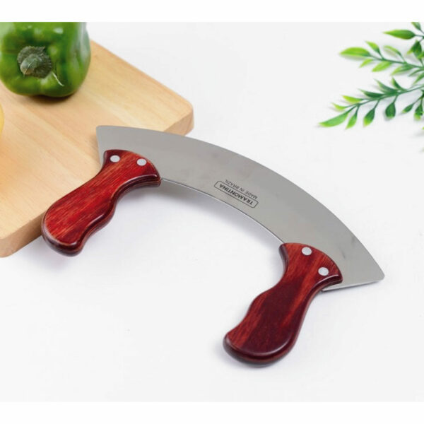 Tramontina Polywood Mezzaluna Chopper and Mincing Knife with Stainless Steel Blade and Red Dishwasher Safe Treated Handle