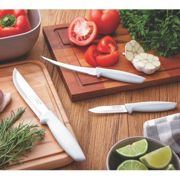 Tramontina Athus 3 Pieces Knife Set with Stainless Steel Blade and White Polypropylene Handle