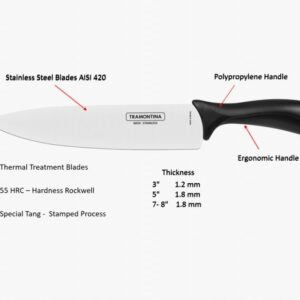 Tramontina Affilata 5 Pieces Knife Set with Stainless Steel Blade and Multicolor Polypropylene Handle