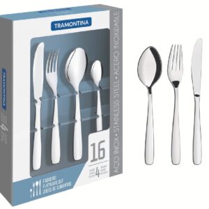Tramontina Amazona 16 Pieces Stainless Steel Flatware Set with Table Knife and High Gloss Finish