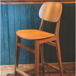 London bar stool in almond-colored Tauari wood