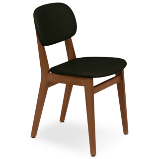 London armless chair in almond-colored Tauari wood with black upholstery
