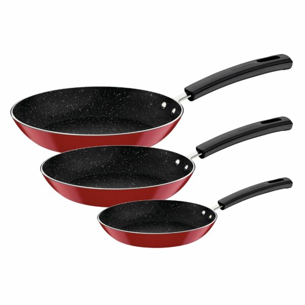 Tramontina 3 Pieces Red Aluminum Frying Pan Set with Interior Starflon Max PFOA Free Nonstick Coating and Exterior Silicon Coating 20cm + 24cm + 28cm