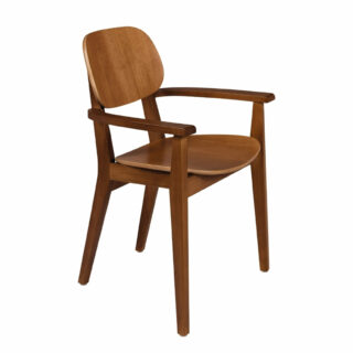 London armless chair in almond-colored Tauari wood with wine upholstery
