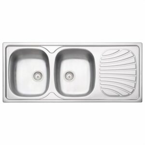 Tramontina Alpha 116x50cm 2C 34 R Stainless Steel Double Pre-polished Finish Inset Sink with Drainer and Valve with Overflow