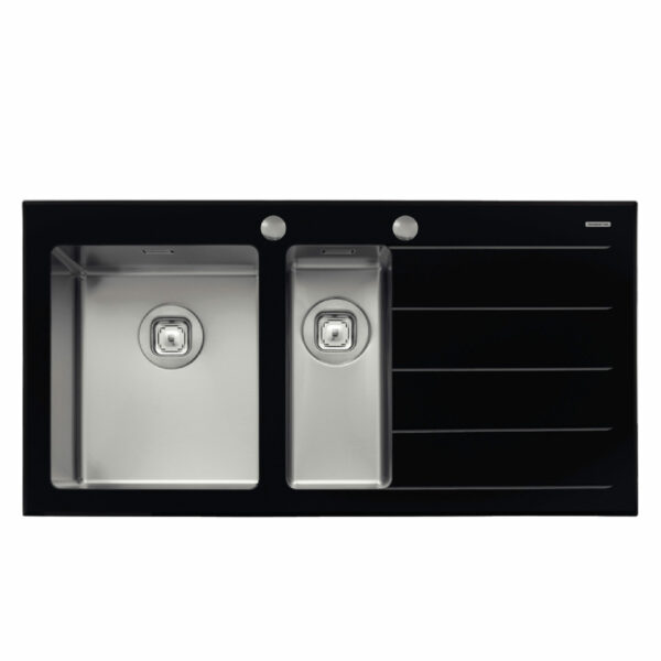 Tramontina Vitrum 100x52cm 1.5B Stainless Steel Inset Sink with Black Tempered Glass Surface