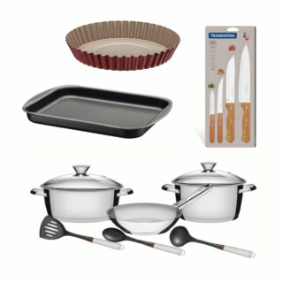 14 item !! 24 cm tart mold +40 cm roasting pan -8 Pcs Cookware set +4Pcs knife set