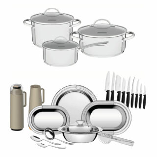 28 item!9pcs Serving Set-8 Pcs Cookware Set Allegra- 9 Pcs Knife Set-2Pcs Thermal Pot with 1 L