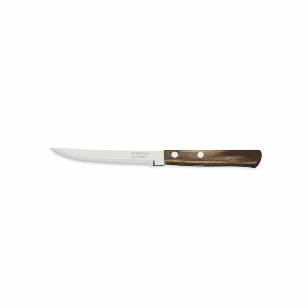 Tramontina Polywood 5 Inches Steak Knife with Stainless Steel Blade Micro Serrated Edge and Brown Dishwasher Safe Treated Handle