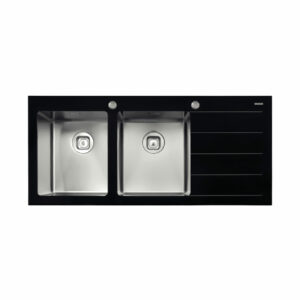 Tramontina Vitrum 116x52cm 2B Stainless Steel Inset Sink with Black Tempered Glass Surface
