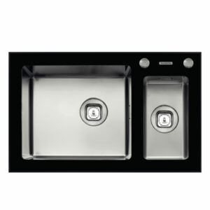 Tramontina Vitrum Compact 71x44cm 1.5B Stainless Steel Inset Sink with Black Tempered Glass Surface