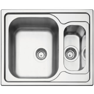 62 x 50 cm satin-finished stainless steel single inset sink with extra half-bowl with valve