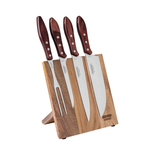 Tramontina Polywood 5 Pieces Barbecue Set with Stainless Steel Blade and Red Dishwasher Safe Treated Handle