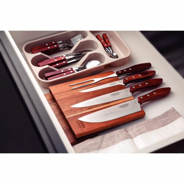 Tramontina Polywood 5 Pieces Barbecue Set with Stainless Steel Blade and Red Dishwasher Safe Treated Handle
