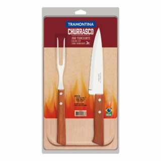3-Piece Barbecue Carving Set with Stainless Steel Blades and Natural Wood Handles