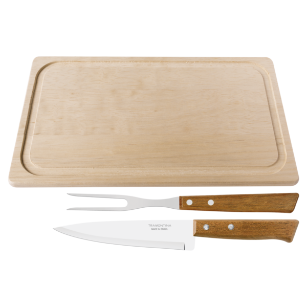3-Piece Barbecue Carving Set with Stainless Steel Blades and Natural Wood Handles