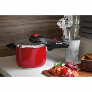 Tramontina Solar 22cm 6L Red Stainless Steel Pressure Cooker with Tri-ply Bottom and 5 Safety Features