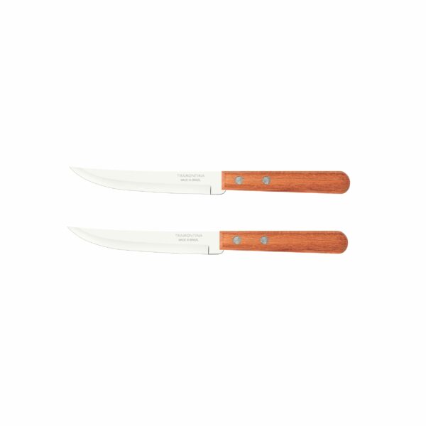 Tramontina Dynamic 2-Pieces Steak Knife Set with Plain Edge Stainless Steel Blade and Natural Wood Handle