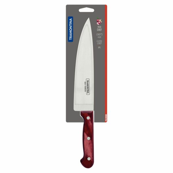 Tramontina Polywood 8" chef's knife with stainless steel blade and red wooden handle
