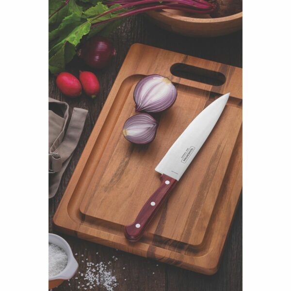 Tramontina Polywood 8" chef's knife with stainless steel blade and red wooden handle