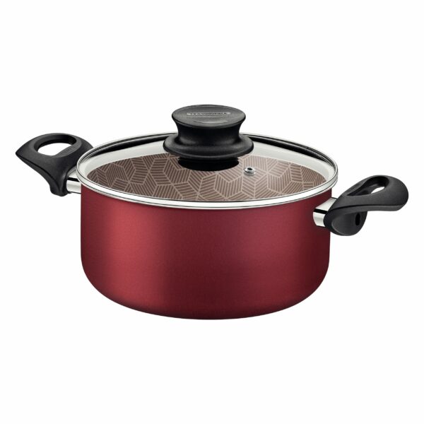 Tramontina Paris Aluminum Casserole with Interior and Exterior Starflon Max Red Nonstick Coating with a Glass Lid, 28 cm, 8 L