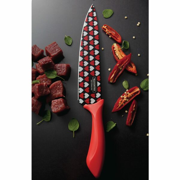 Tramontina Colorcut 8 Inches Meat Knife with Stainless Steel Decorated Blade and Red Polypropylene Handle