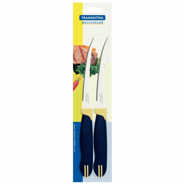 Tramontina Multicolor 2-Pieces Stainless Steel Tomato Knife Set with Blue and Cream Polypropylene Handles