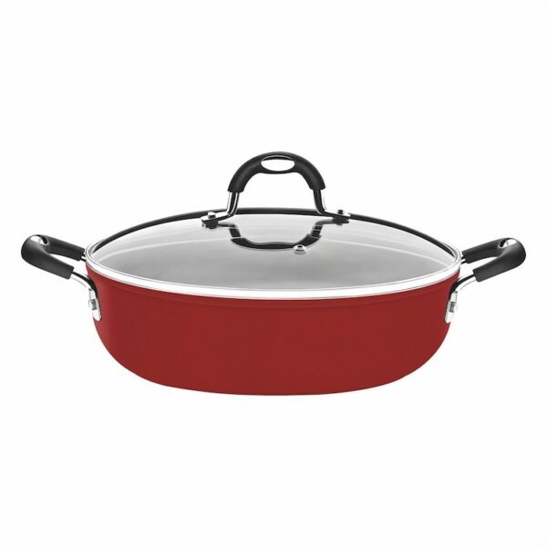 Tramontina Monaco Induction 28cm 4.2L Aluminum Skillet with Lid with Interior Starflon Premium PFOA Free Nonstick Coating and Exterior Red Silicon Coating