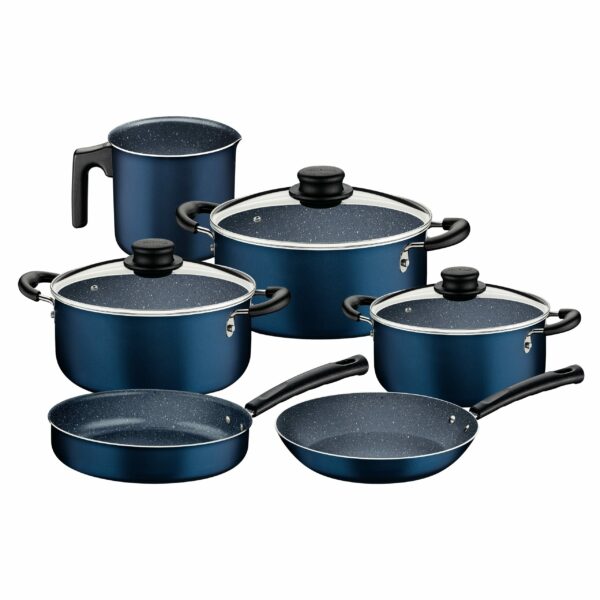 Tramontina 9 Pieces Blue Aluminum Cookware Set with Interior and Exterior Starflon Max Nonstick Coating