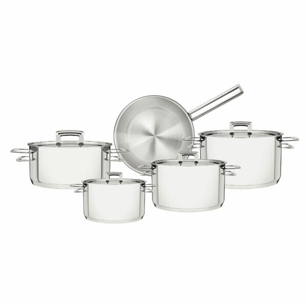 Tramontina Brava 9 Pieces Stainless Steel Cookware Set with Flat Lid and Tri-ply Base